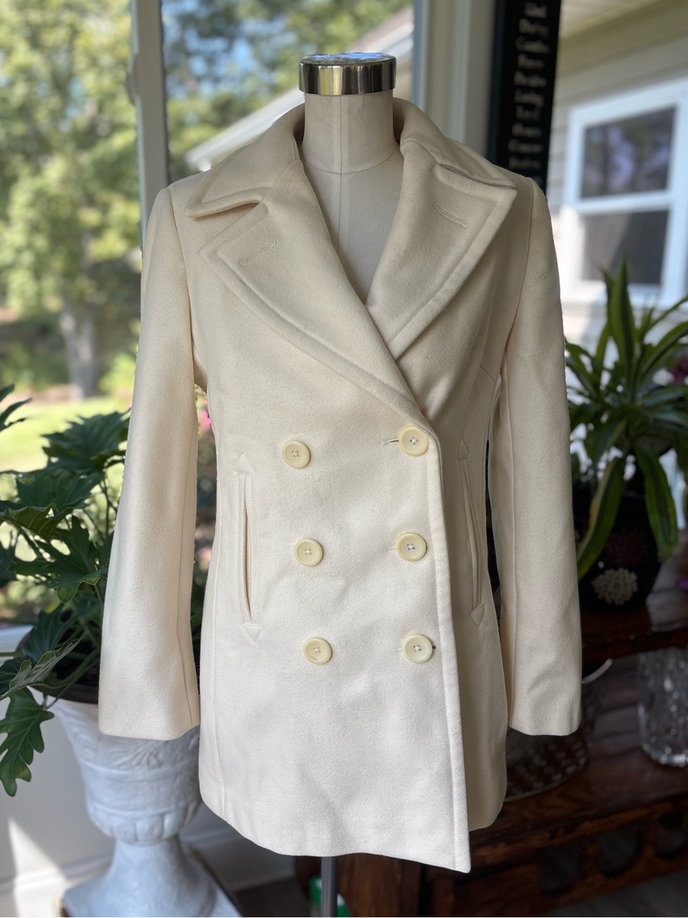 Banana Republic Cream Double-Breasted Peacoat